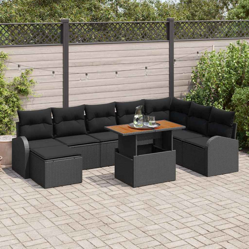 Garten-Sofa-Set 9 stk. Schwarz Poly Rattan