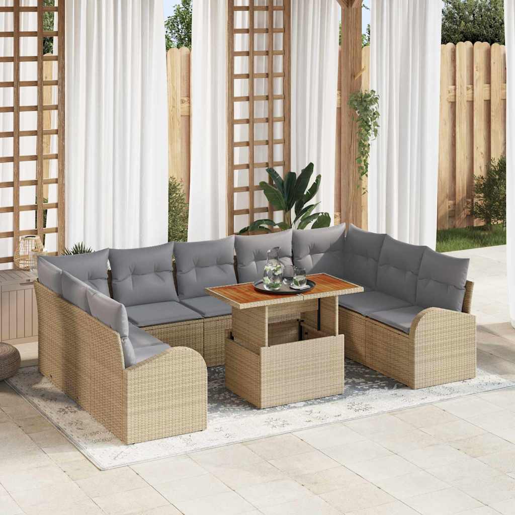 Garten-Sofa-Set 10 stk. Beige Poly Rattan