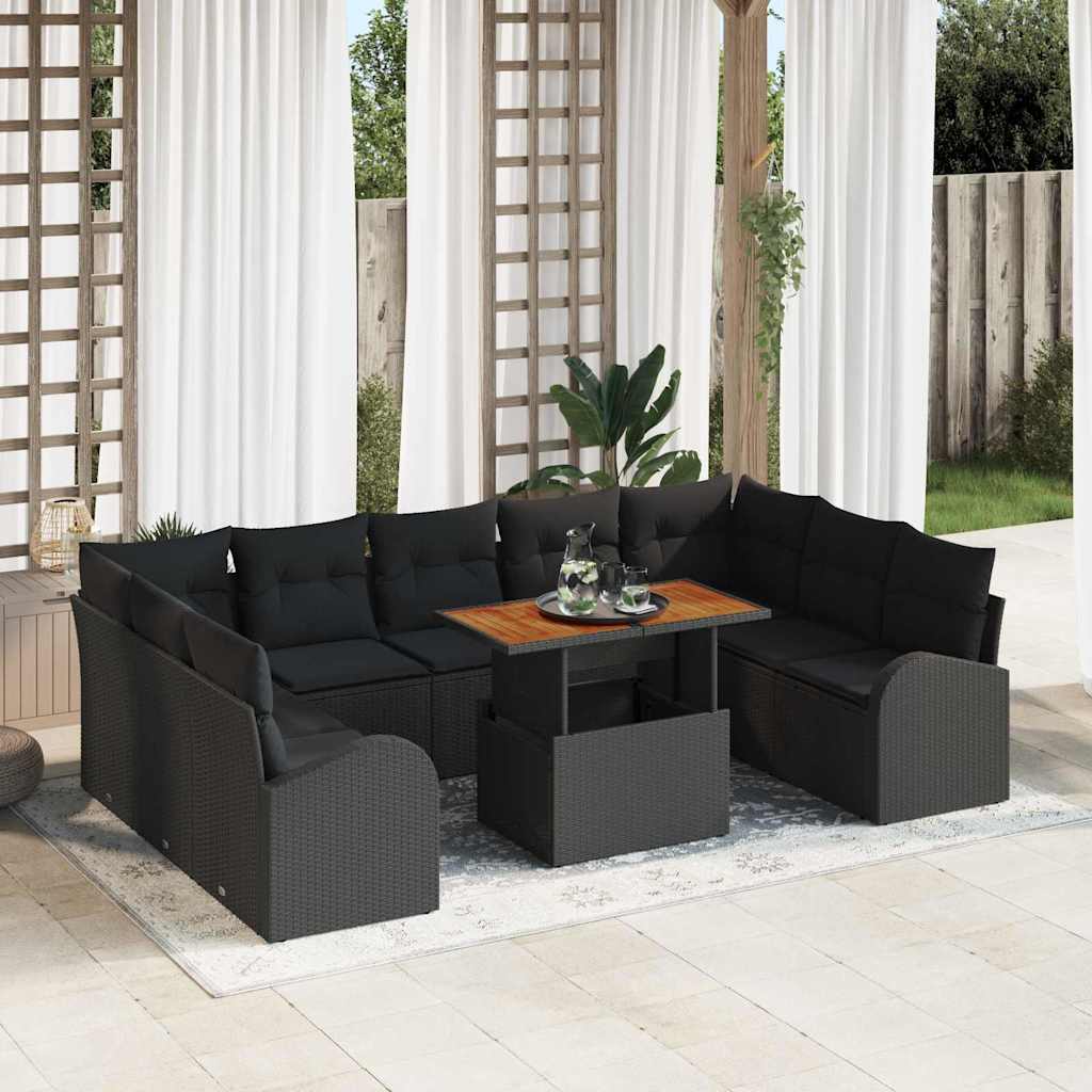 Garten-Sofa-Set 10 stk. Schwarz Poly Rattan