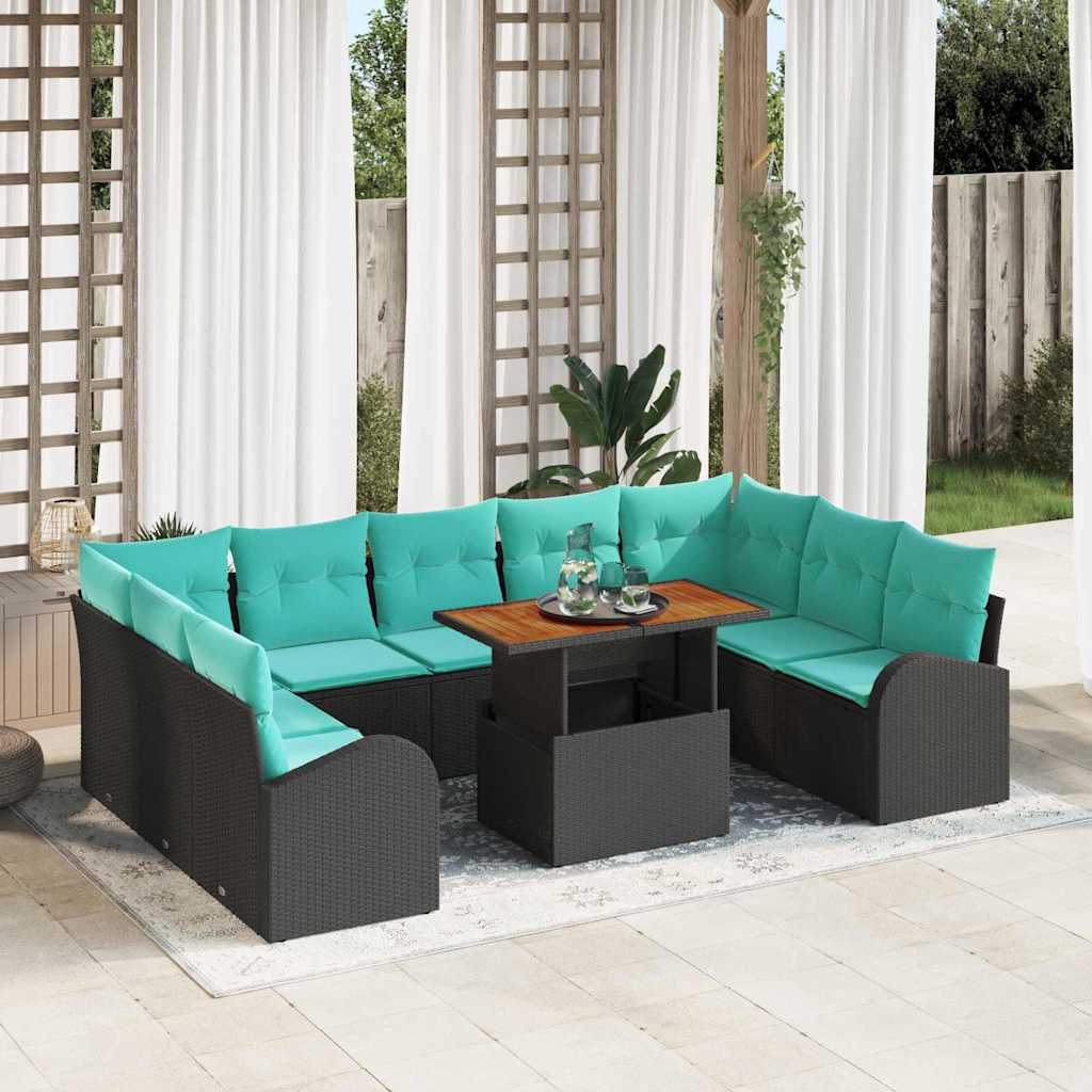 Garten-Sofa-Set 10 stk. Schwarz Poly Rattan