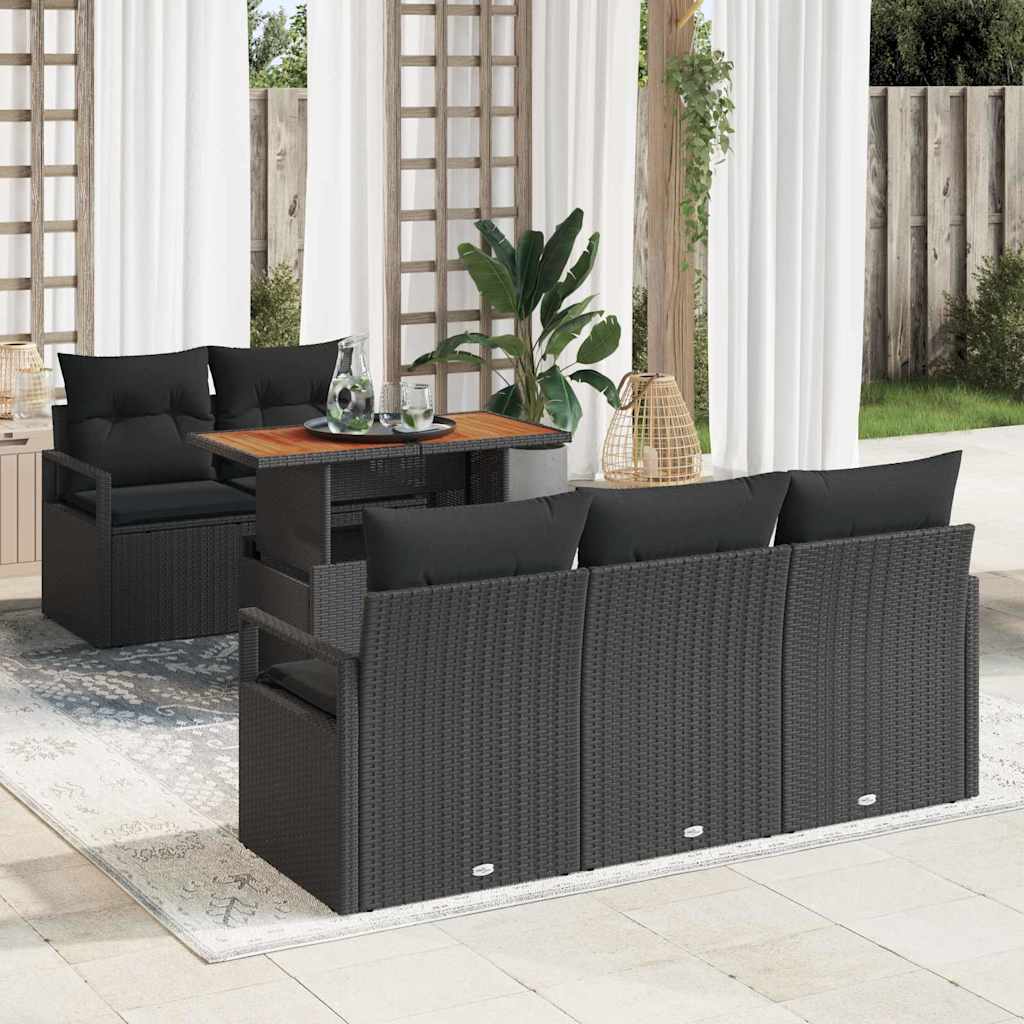 Garten-Sofa-Set 6 stk. Schwarz Poly Rattan