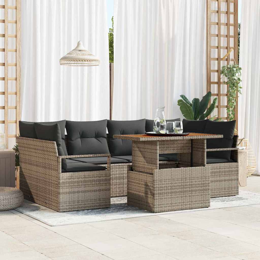 Garten-Sofa-Set 7 stk. Grau Poly Rattan