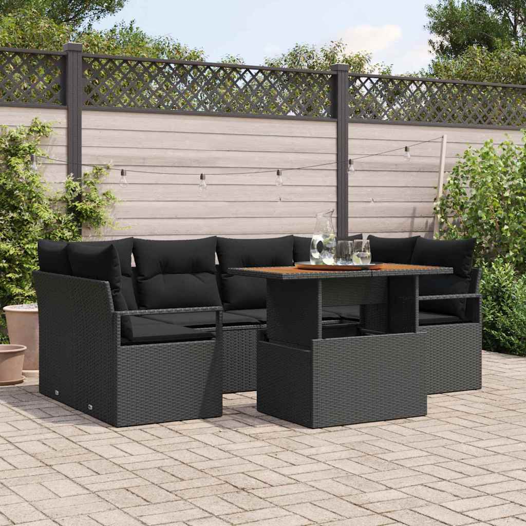 Garten-Sofa-Set 7 stk. Schwarz Poly Rattan