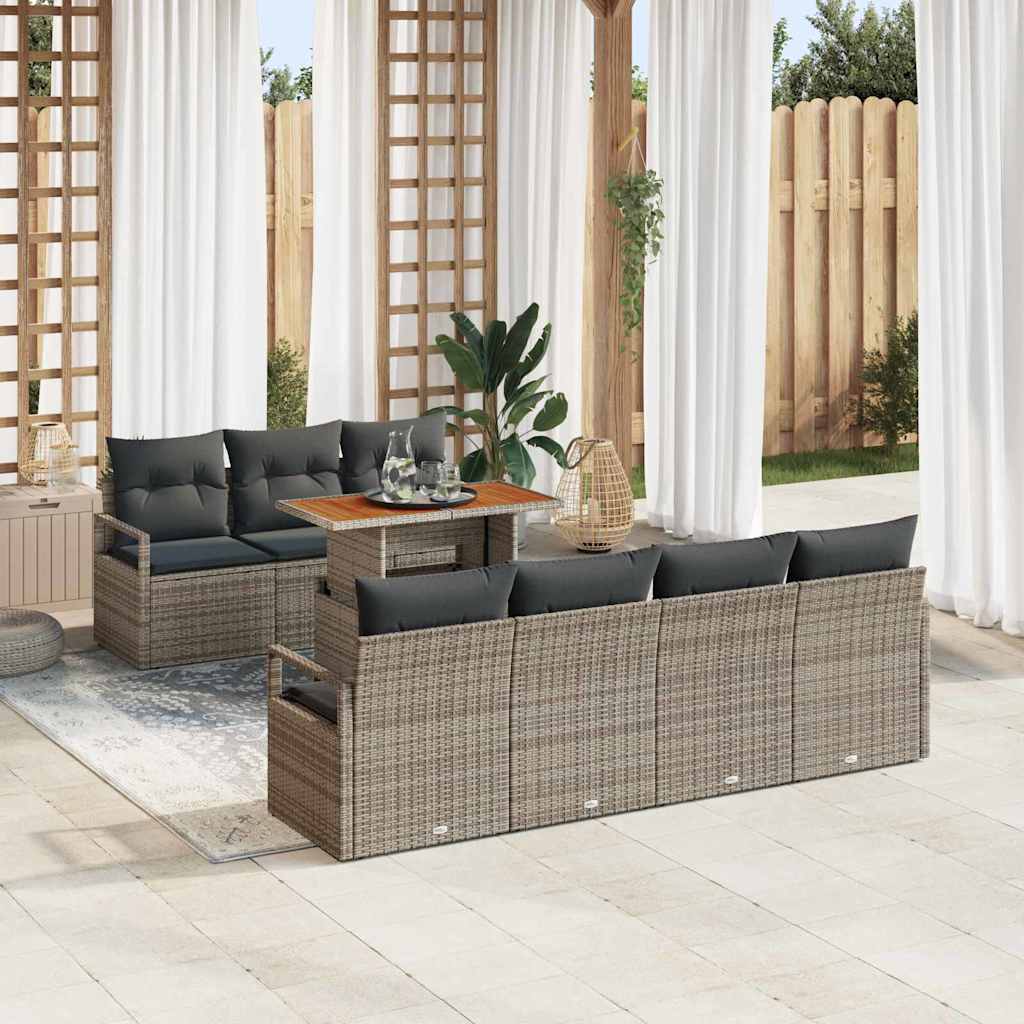 Garten-Sofa-Set 8 stk. Grau Poly Rattan