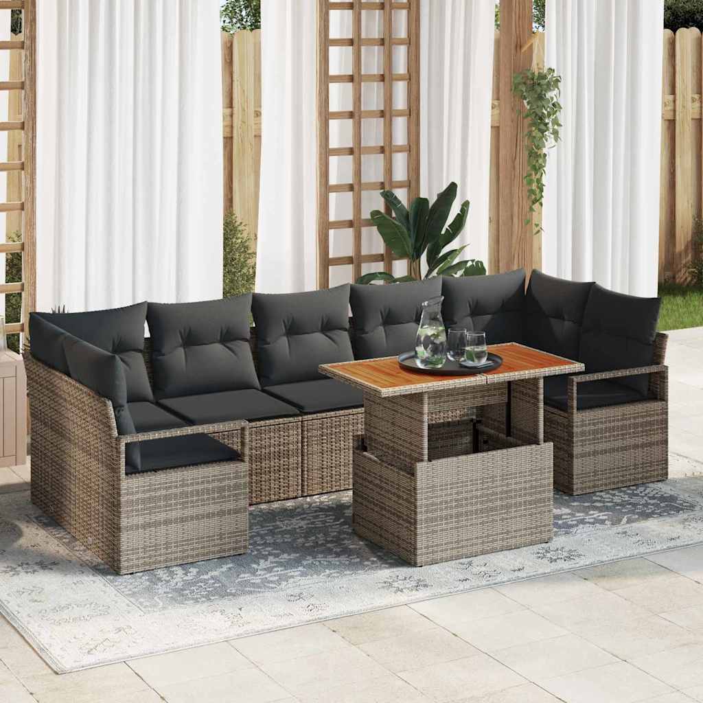 Garten-Sofa-Set 8 stk. Grau Poly Rattan