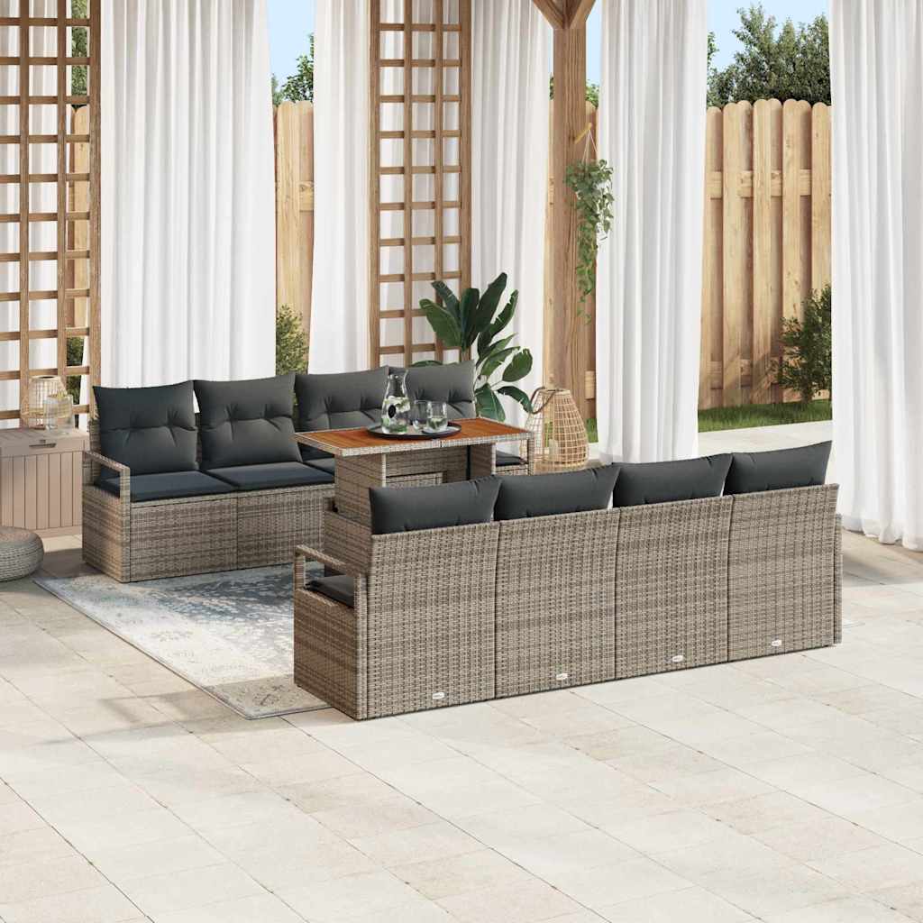 Garten-Sofa-Set 9 stk. Grau Poly Rattan