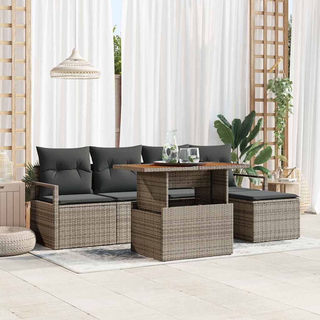 Garten-Sofa-Set 6 stk. Grau Poly Rattan