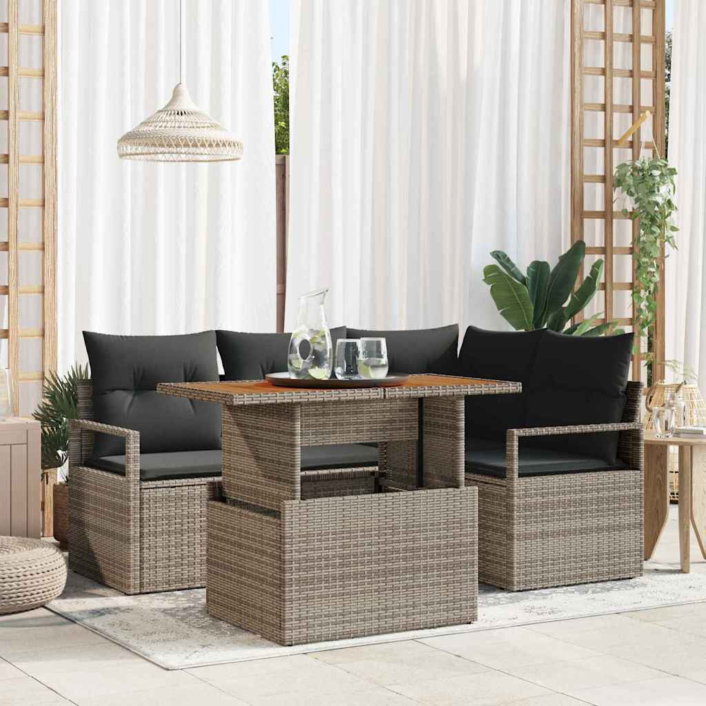 Garten-Sofa-Set 5 stk. Grau Poly Rattan