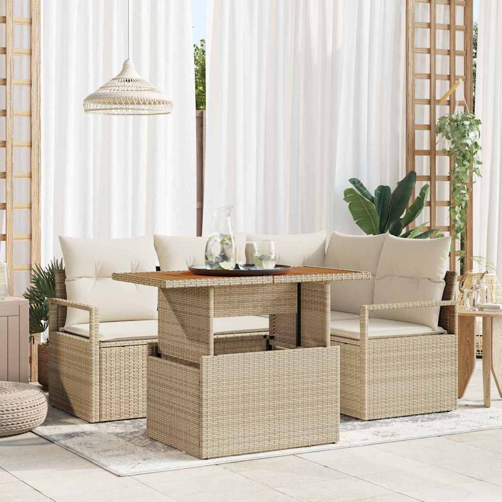 Garten-Sofa-Set 5 stk. Beige Poly Rattan