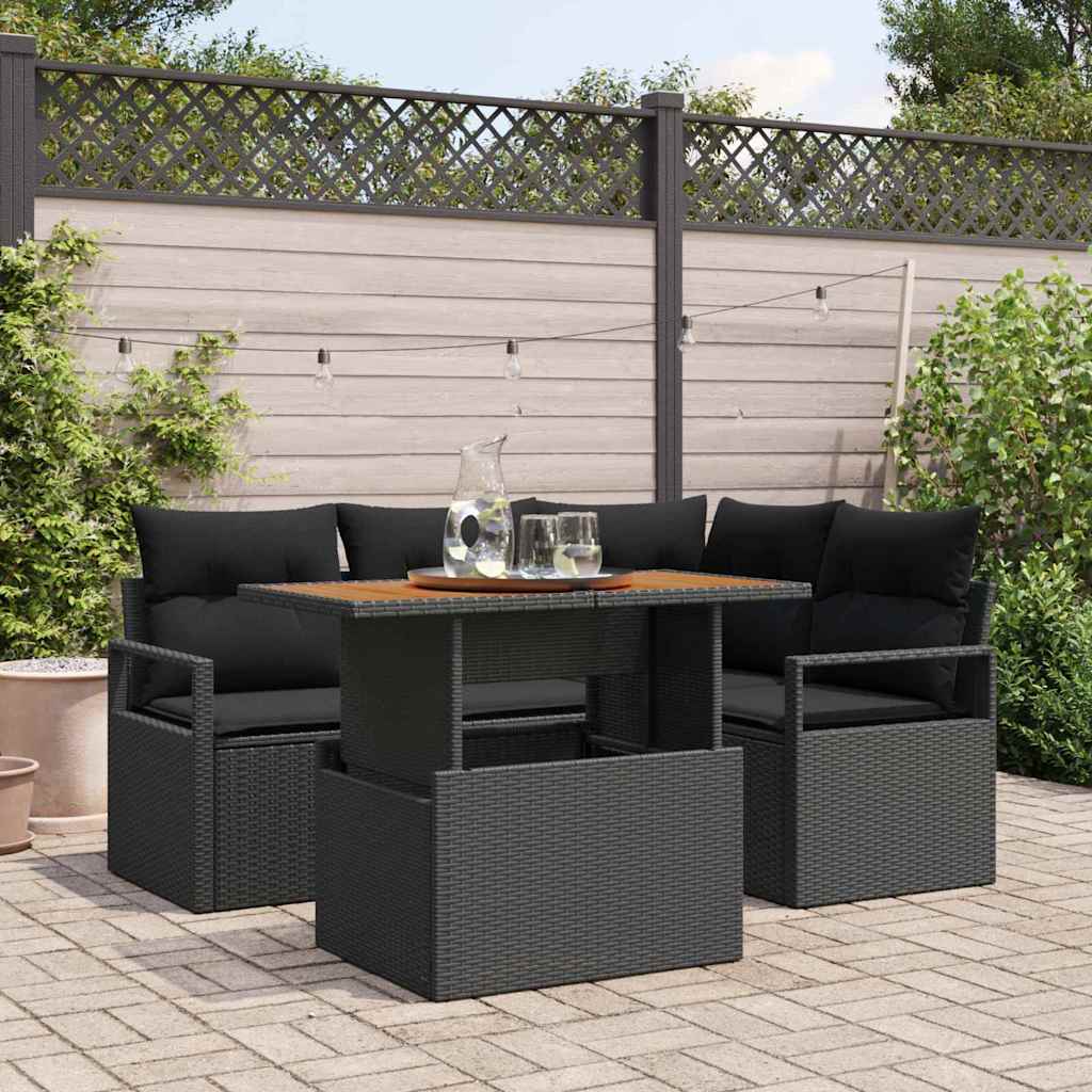 Garten-Sofa-Set 5 stk. Schwarz Poly Rattan