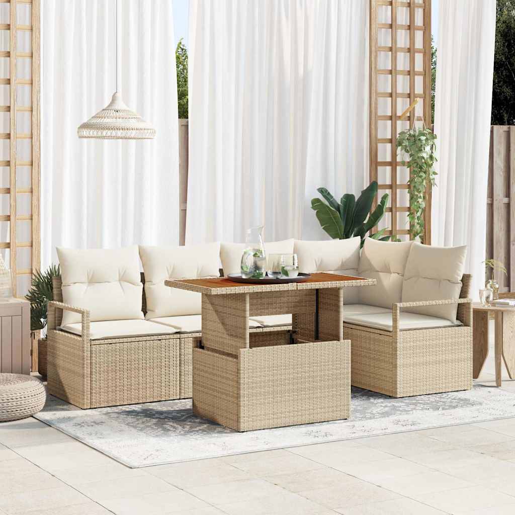 Garten-Sofa-Set 6 stk. Beige Poly Rattan