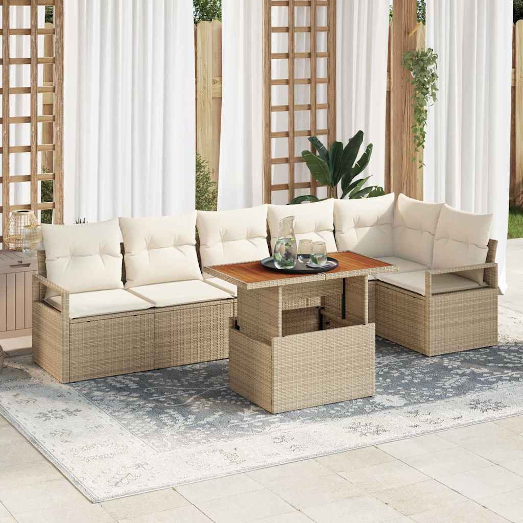 Garten-Sofa-Set 7 stk. Beige Poly Rattan