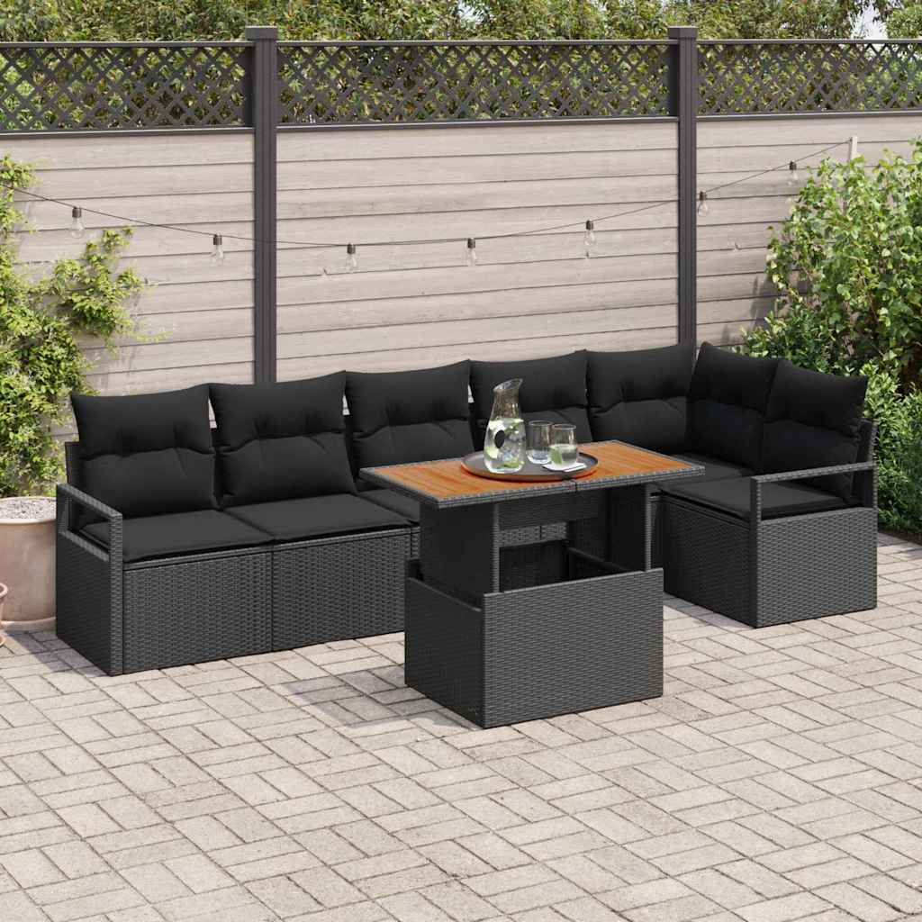 Garten-Sofa-Set 7 stk. Schwarz Poly Rattan