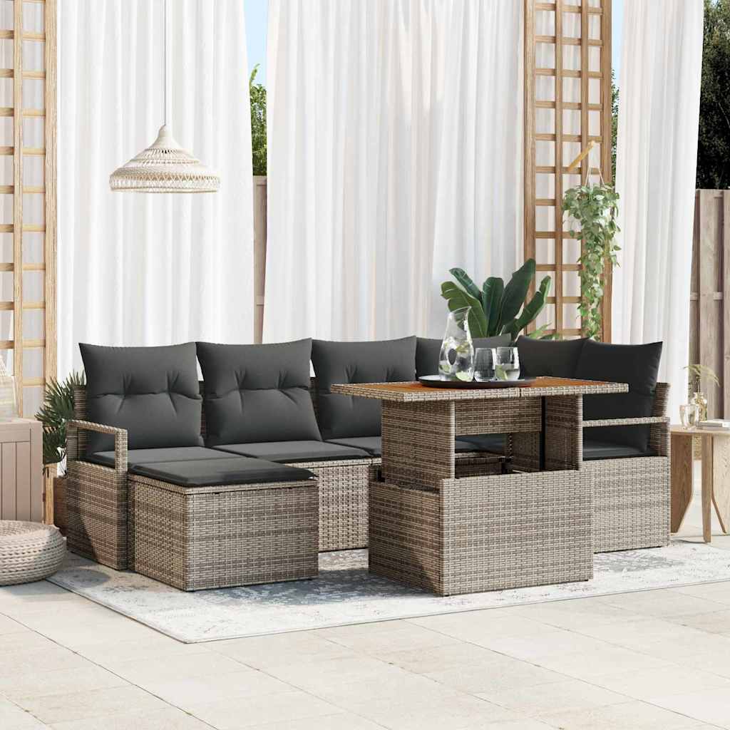 Garten-Sofa-Set 7 stk. Grau Poly Rattan
