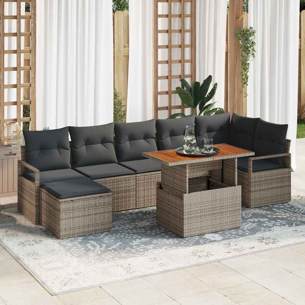 Garten-Sofa-Set 8 stk. Grau Poly Rattan