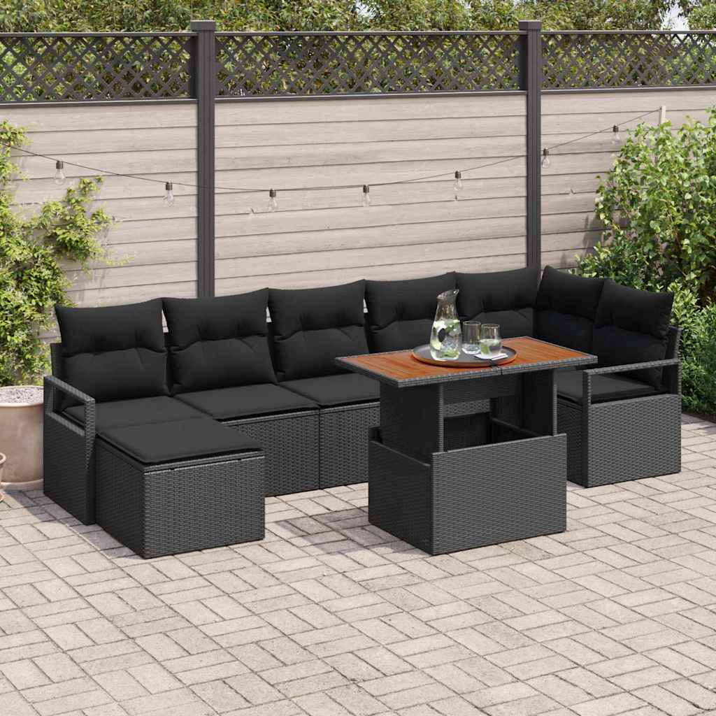 Garten-Sofa-Set 8 stk. Schwarz Poly Rattan