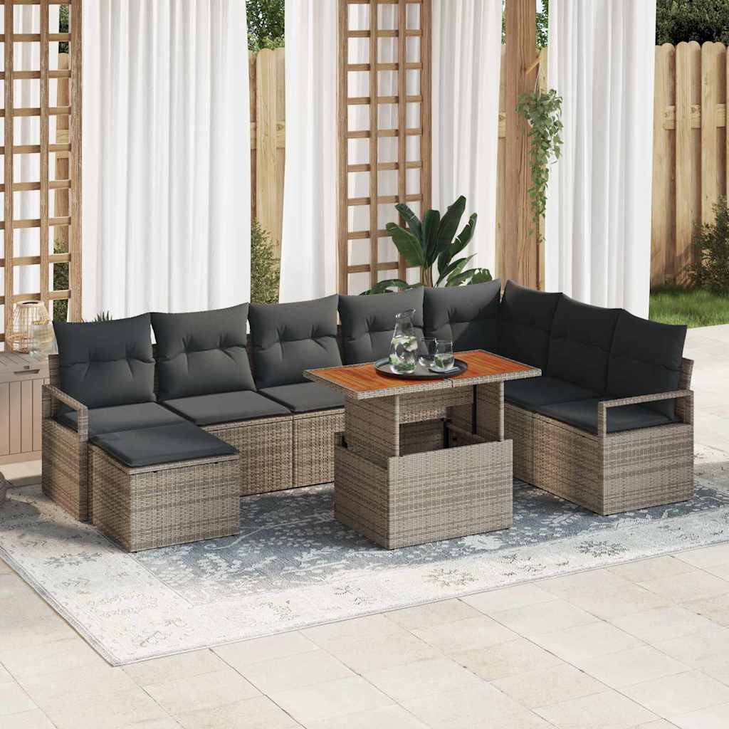 Garten-Sofa-Set 9 stk. Grau Poly Rattan
