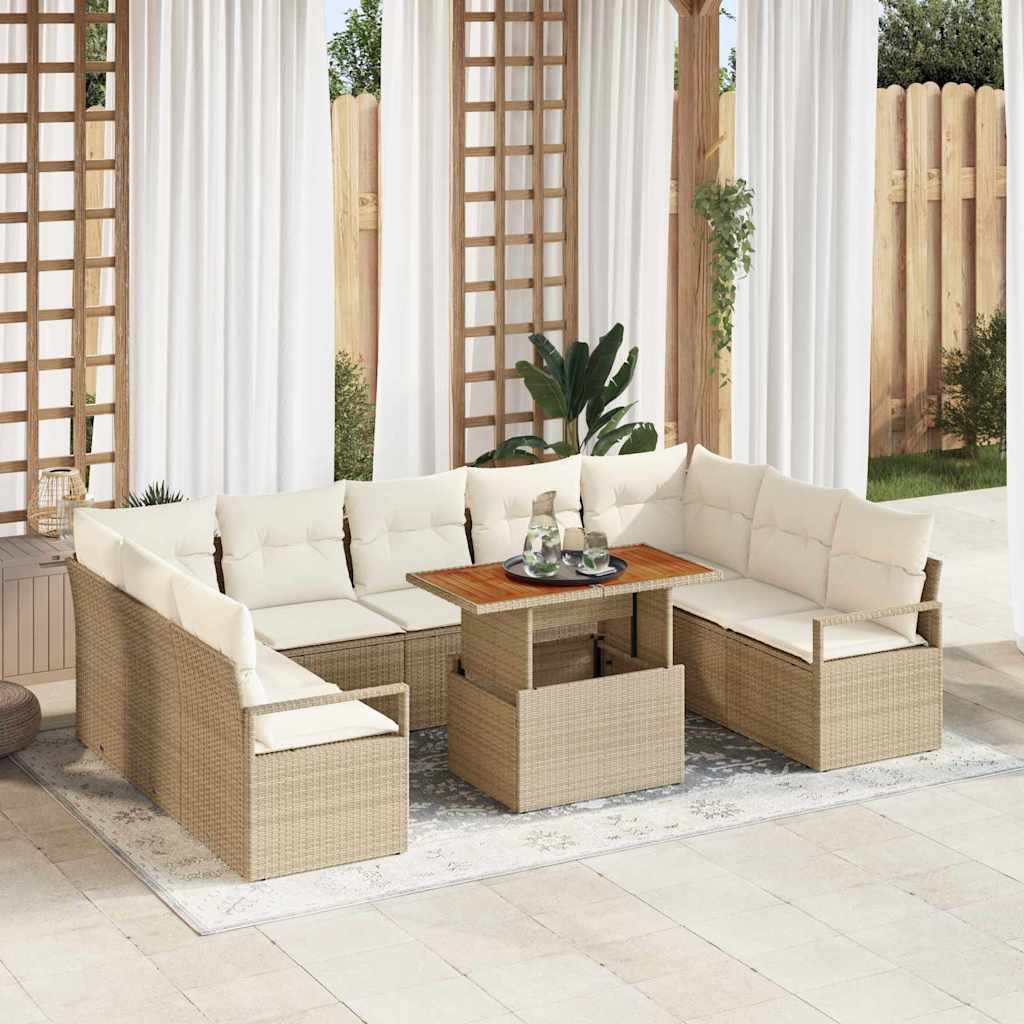 Garten-Sofa-Set 10 stk. Beige Poly Rattan