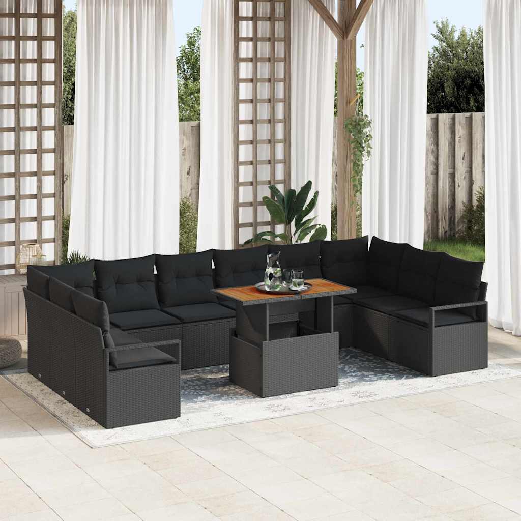 Garten-Sofa-Set 11 stk. Schwarz Poly Rattan