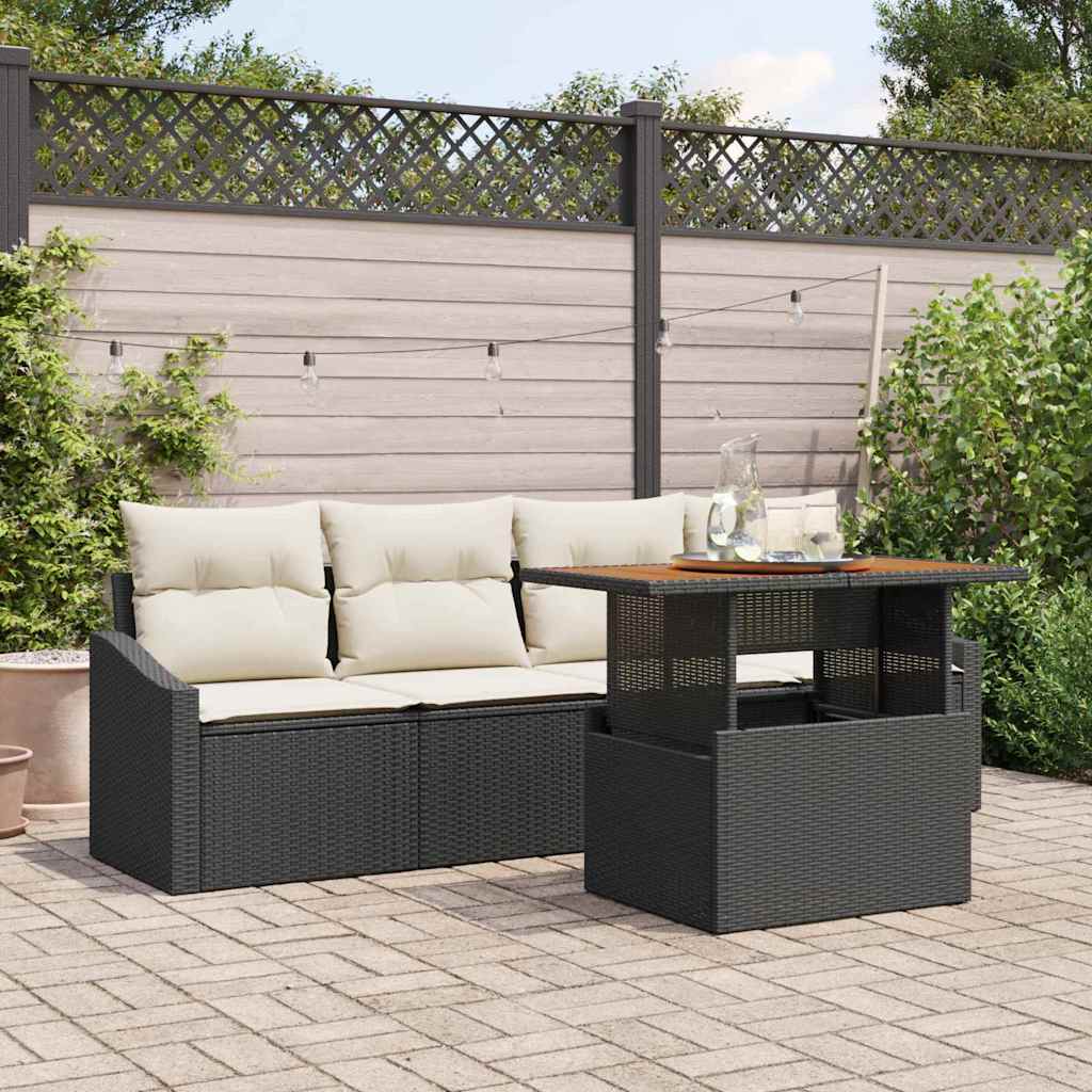 Garten-Sofa-Set 5 stk. Schwarz Poly Rattan