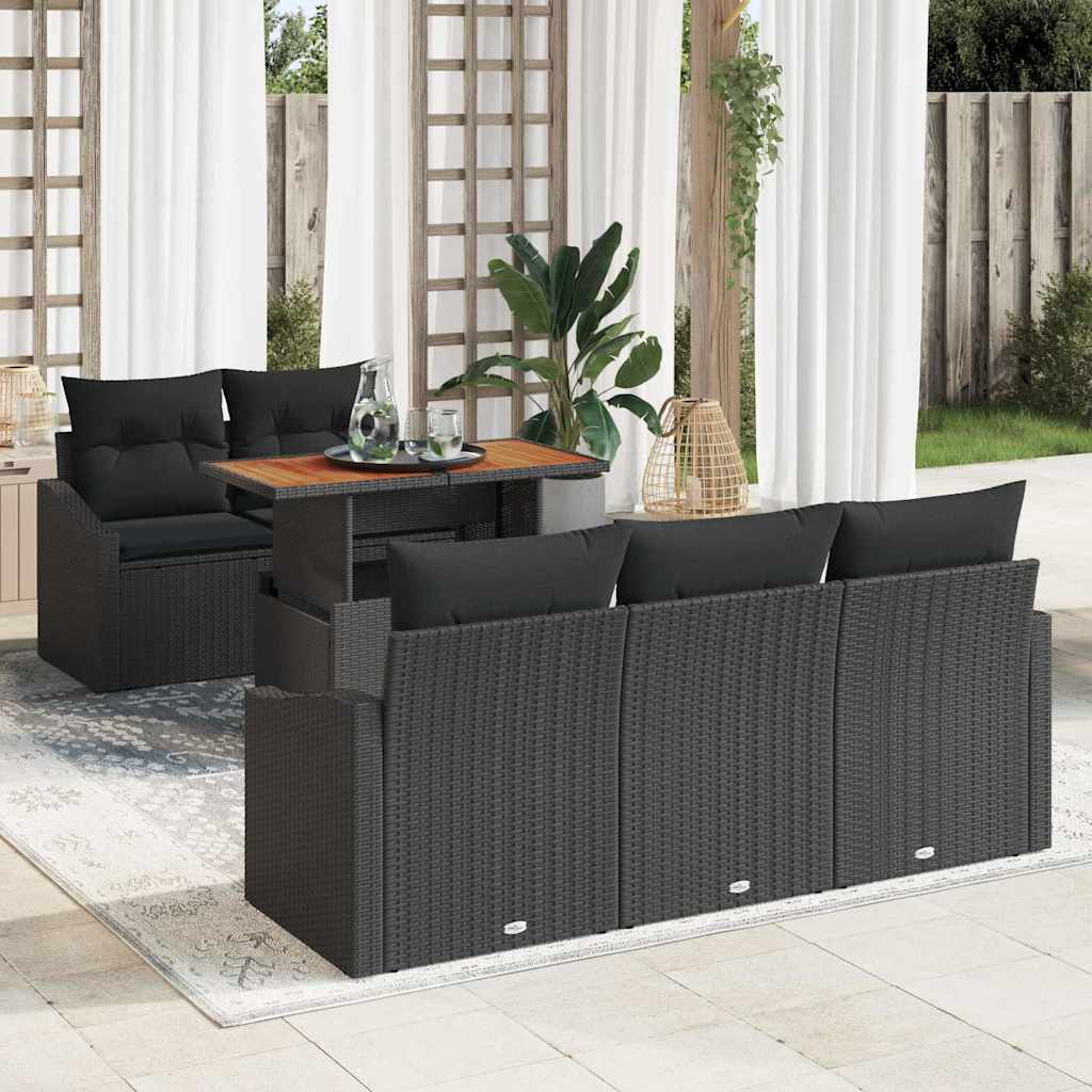Garten-Sofa-Set 6 stk. Schwarz Poly Rattan