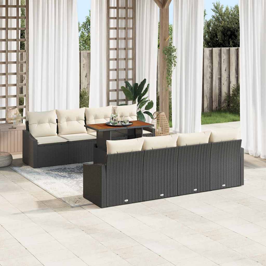 Garten-Sofa-Set 9 stk. Schwarz Poly Rattan