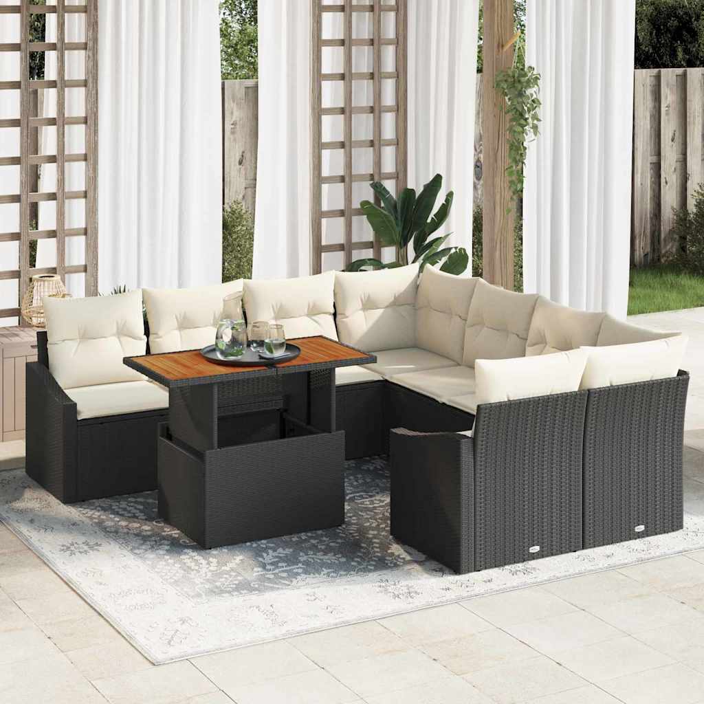 Garten-Sofa-Set 9 stk. Schwarz Poly Rattan