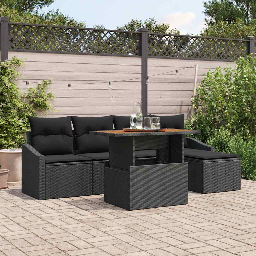 Garten-Sofa-Set 6 stk. Schwarz Poly Rattan