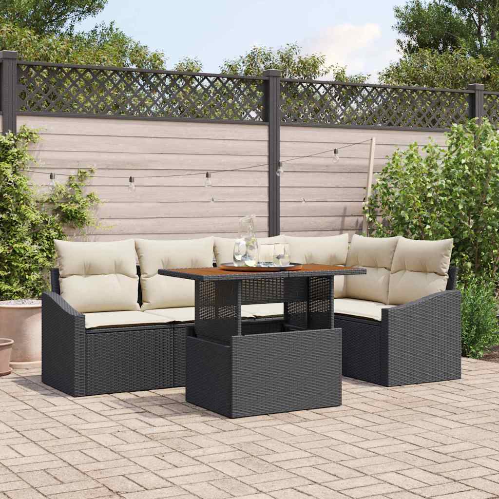 Garten-Sofa-Set 6 stk. Schwarz Poly Rattan