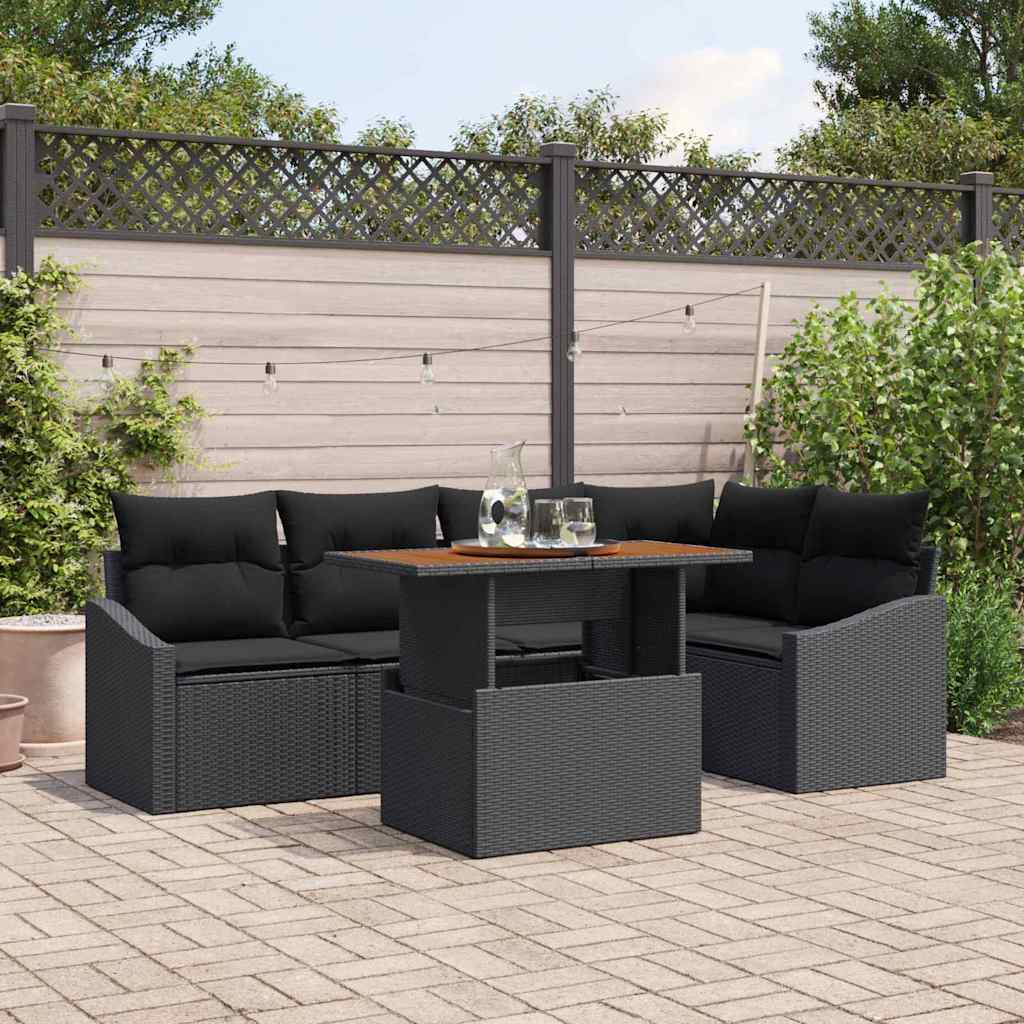 Garten-Sofa-Set 6 stk. Schwarz Poly Rattan