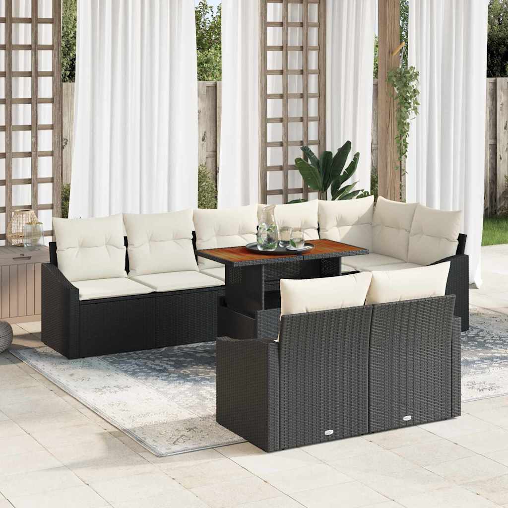 Garten-Sofa-Set 9 stk. Schwarz Poly Rattan