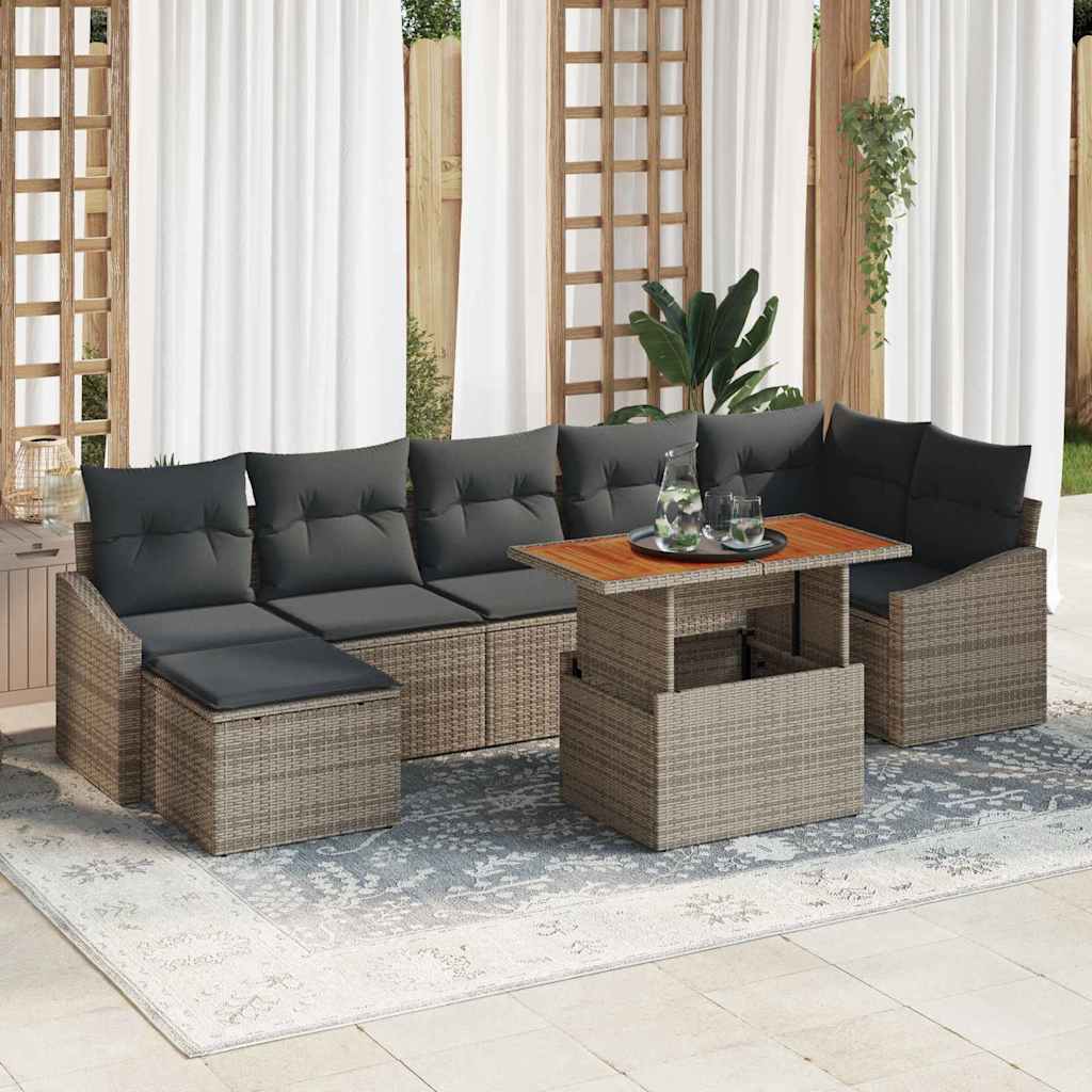 Garten-Sofa-Set 8 stk. Grau Poly Rattan