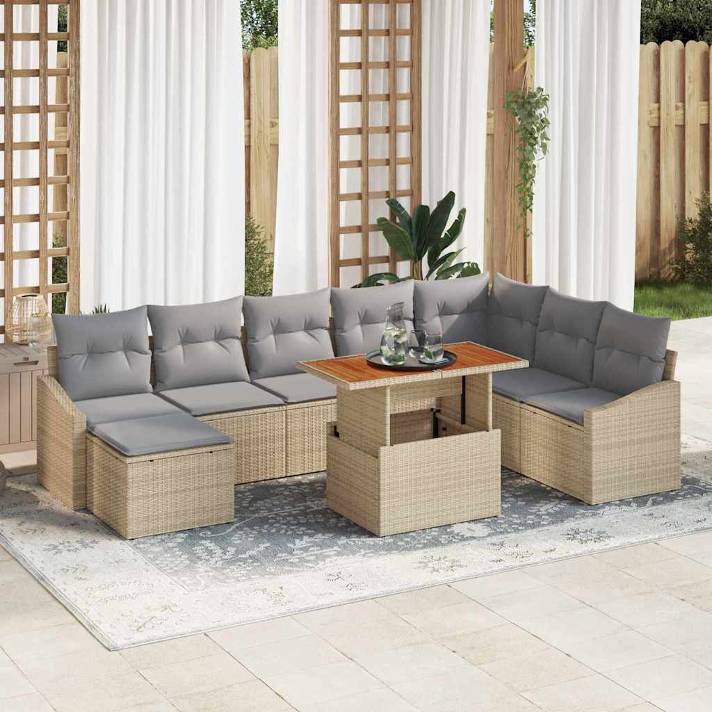 Garten-Sofa-Set 9 stk. Beige Poly Rattan