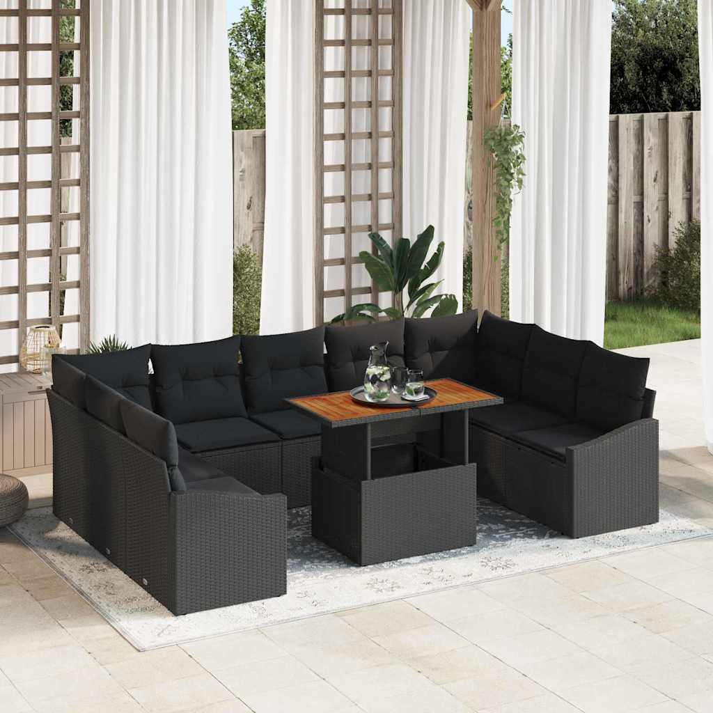 Garten-Sofa-Set 10 stk. Schwarz Poly Rattan