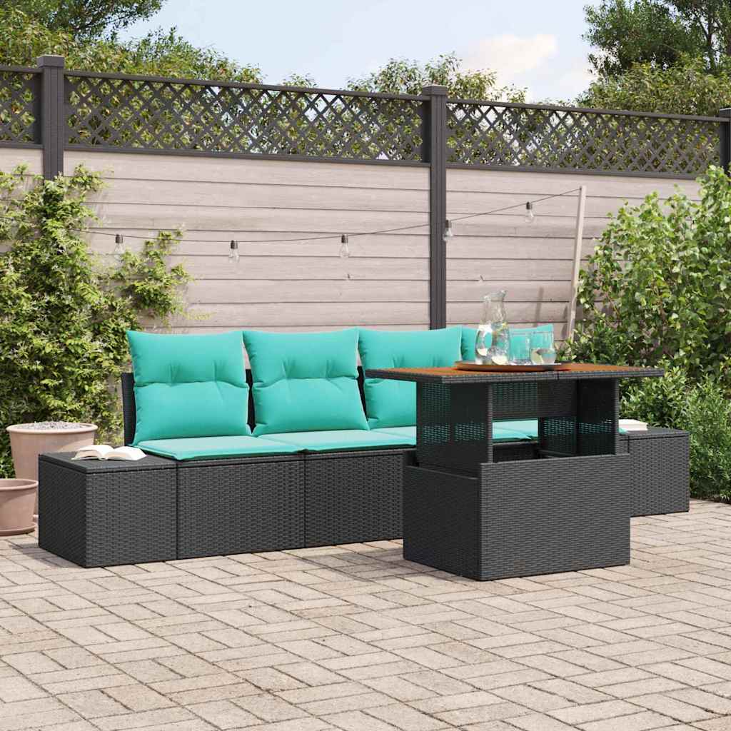 Garten-Sofa-Set 5 stk. Schwarz Poly Rattan