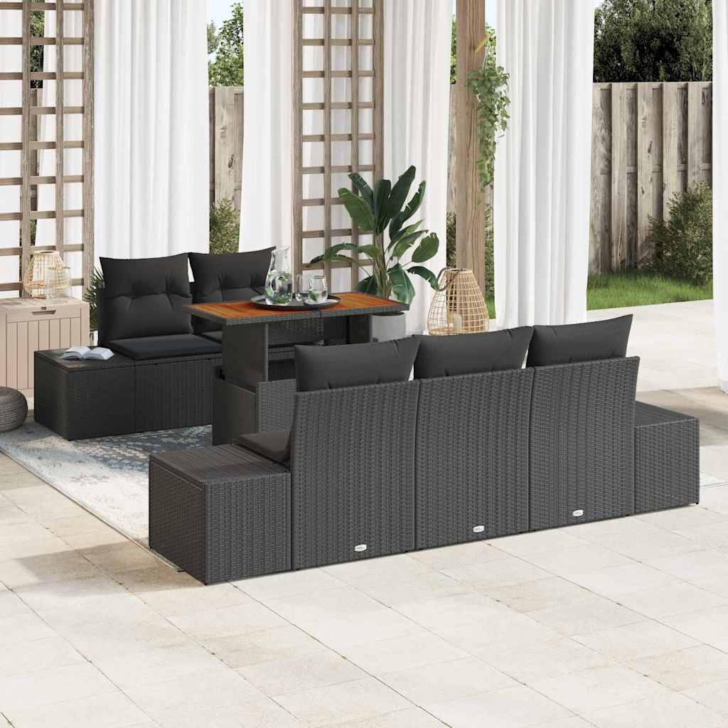 Garten-Sofa-Set 6 stk. Schwarz Poly Rattan