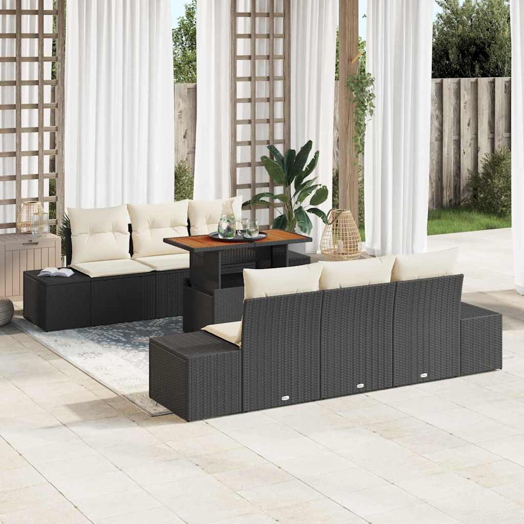 Garten-Sofa-Set 7 stk. Schwarz Poly Rattan
