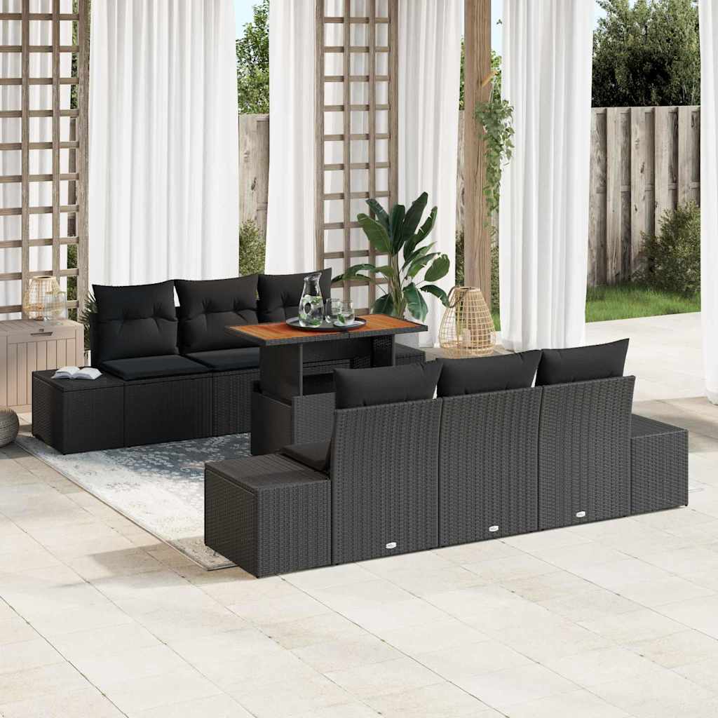 Garten-Sofa-Set 7 stk. Schwarz Poly Rattan