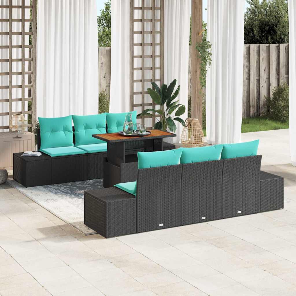 Garten-Sofa-Set 7 stk. Schwarz Poly Rattan