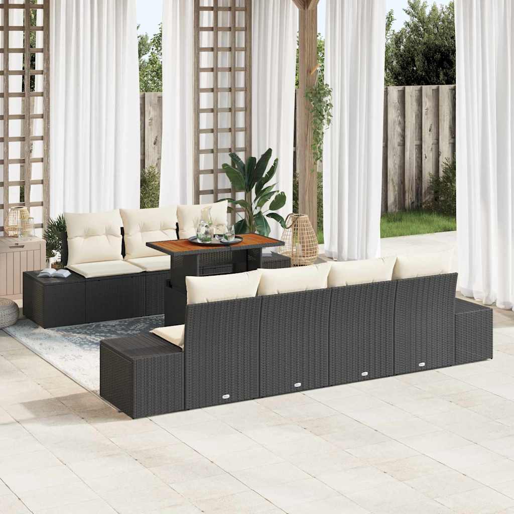 Garten-Sofa-Set 8 stk. Schwarz Poly Rattan