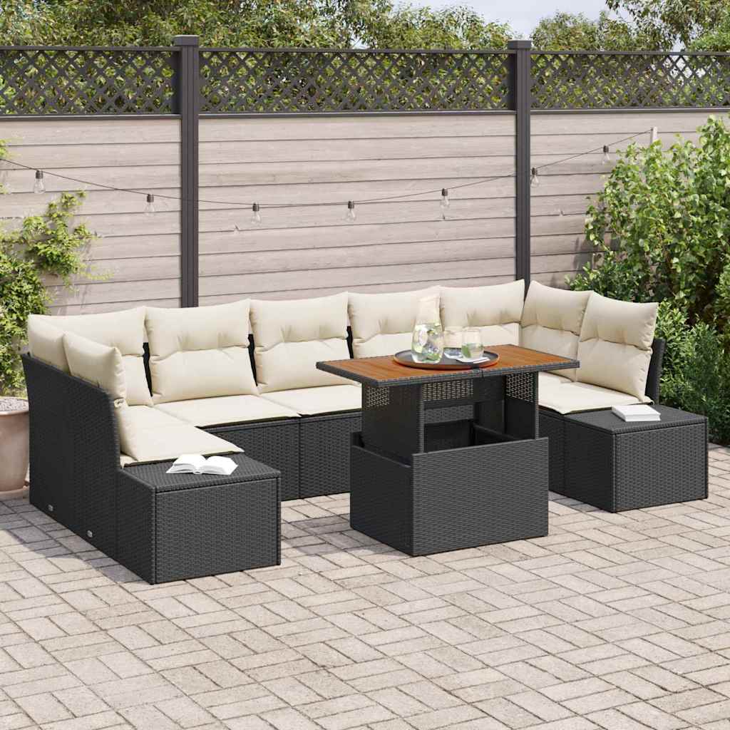Garten-Sofa-Set 8 stk. Schwarz Poly Rattan