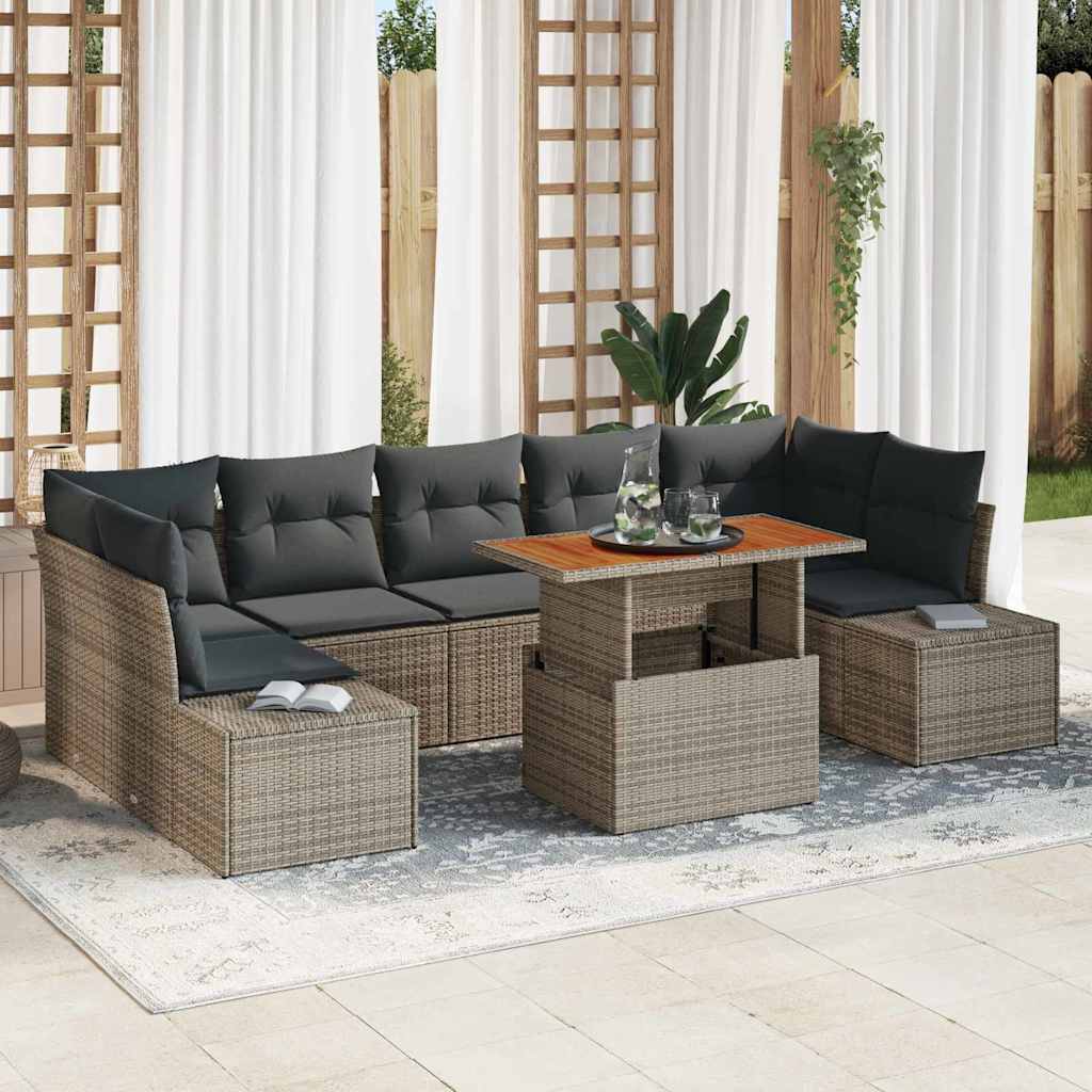 Garten-Sofa-Set 8 stk. Grau Poly Rattan
