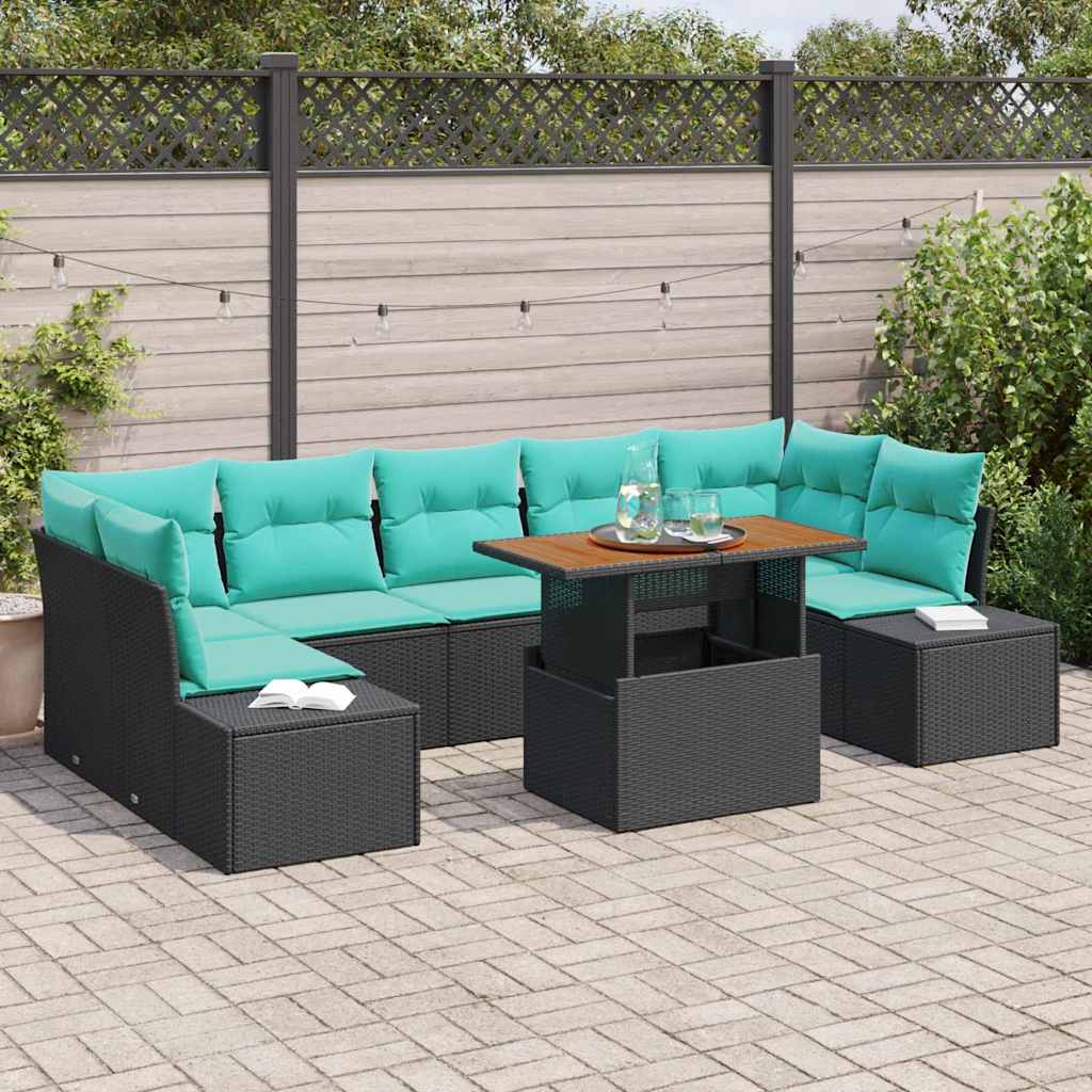 Garten-Sofa-Set 8 stk. Schwarz Poly Rattan