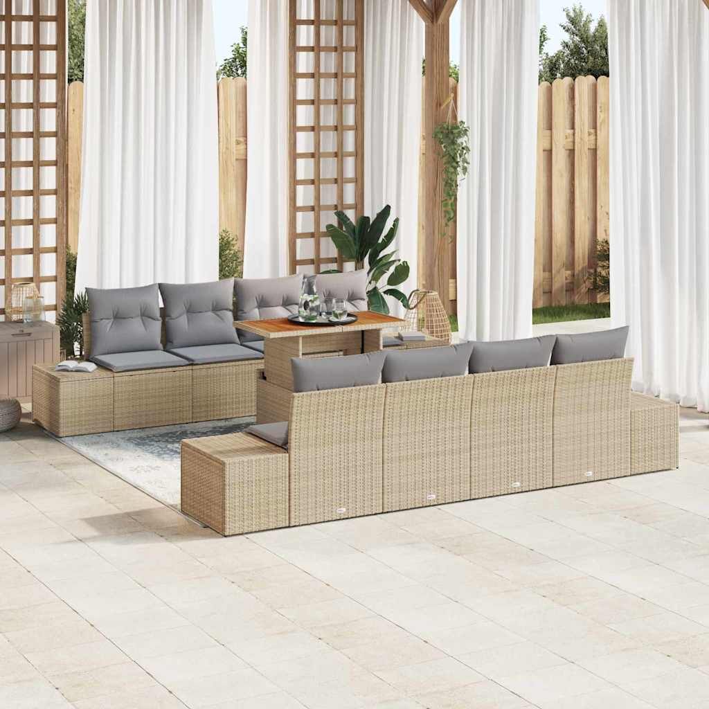 Garten-Sofa-Set 9 stk. Beige Poly Rattan