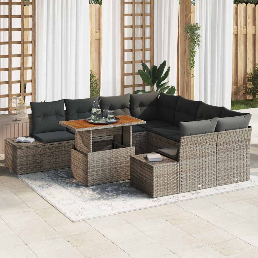 Garten-Sofa-Set 9 stk. Grau Poly Rattan
