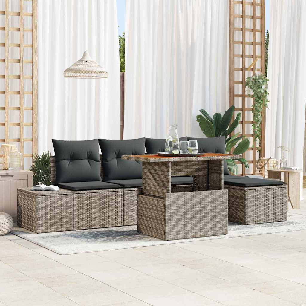 Garten-Sofa-Set 6 stk. Grau Poly Rattan