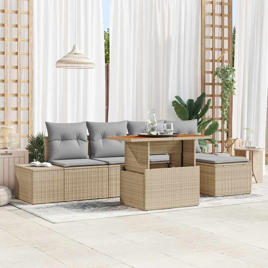 Garten-Sofa-Set 6 stk. Beige Poly Rattan