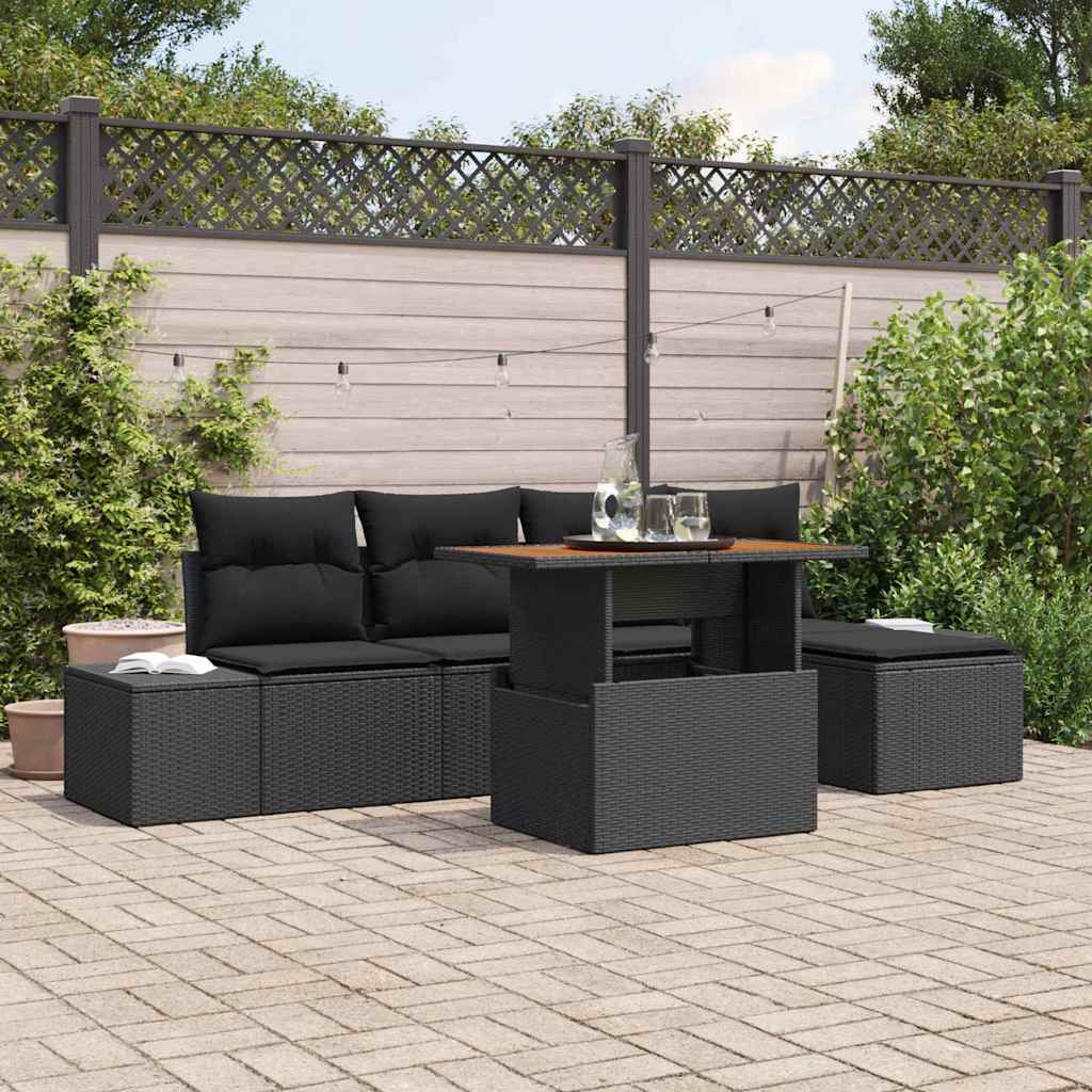 Garten-Sofa-Set 6 stk. Schwarz Poly Rattan