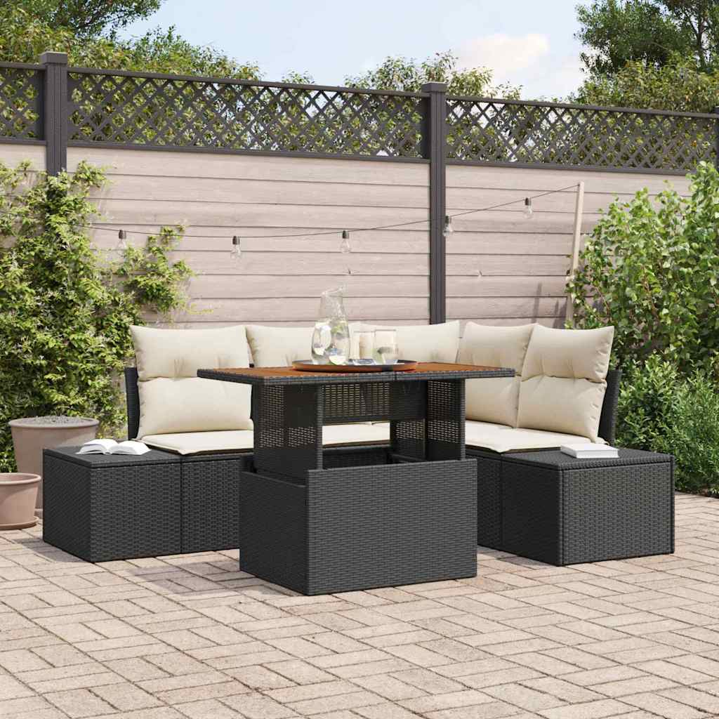 Garten-Sofa-Set 5 stk. Schwarz Poly Rattan