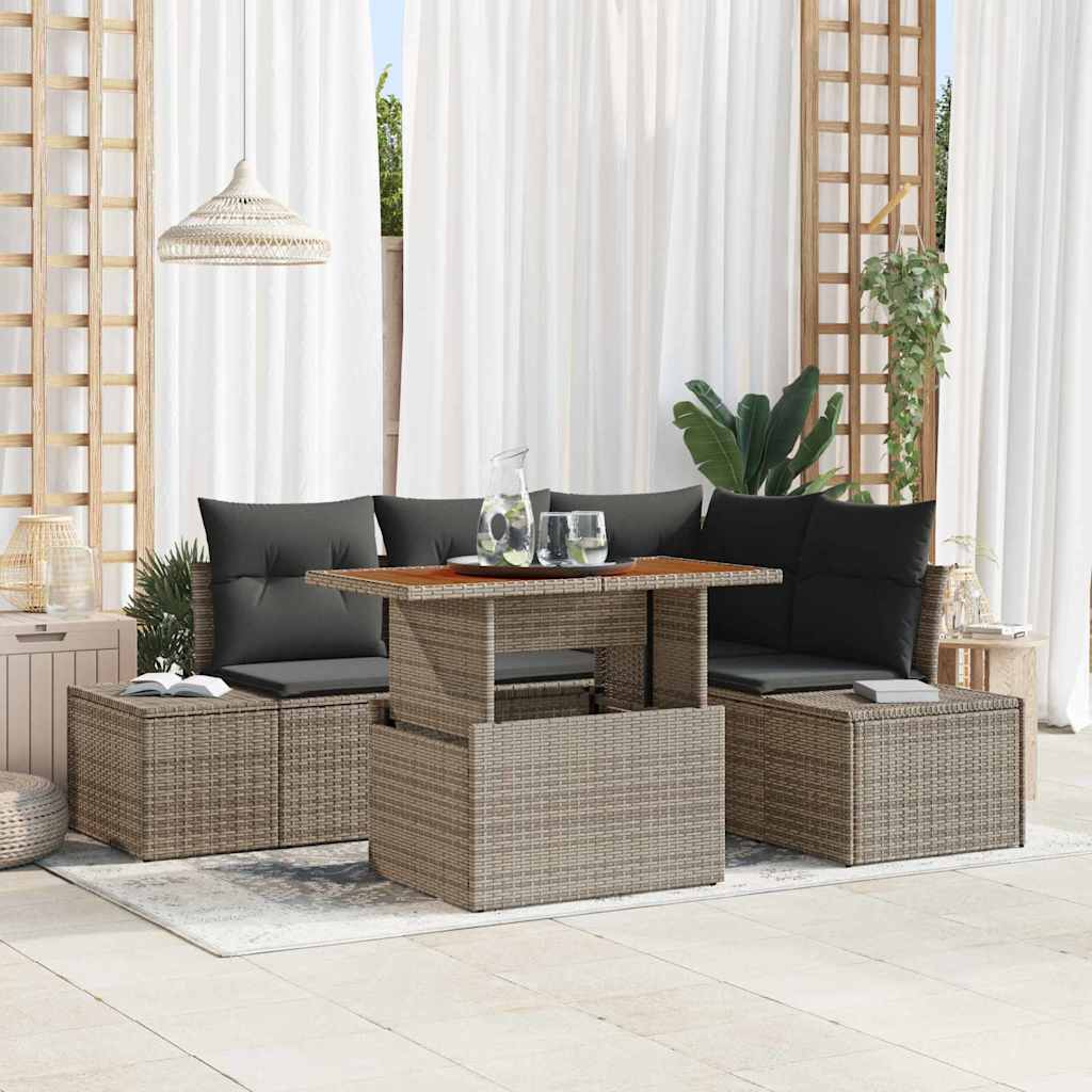 Garten-Sofa-Set 5 stk. Grau Poly Rattan